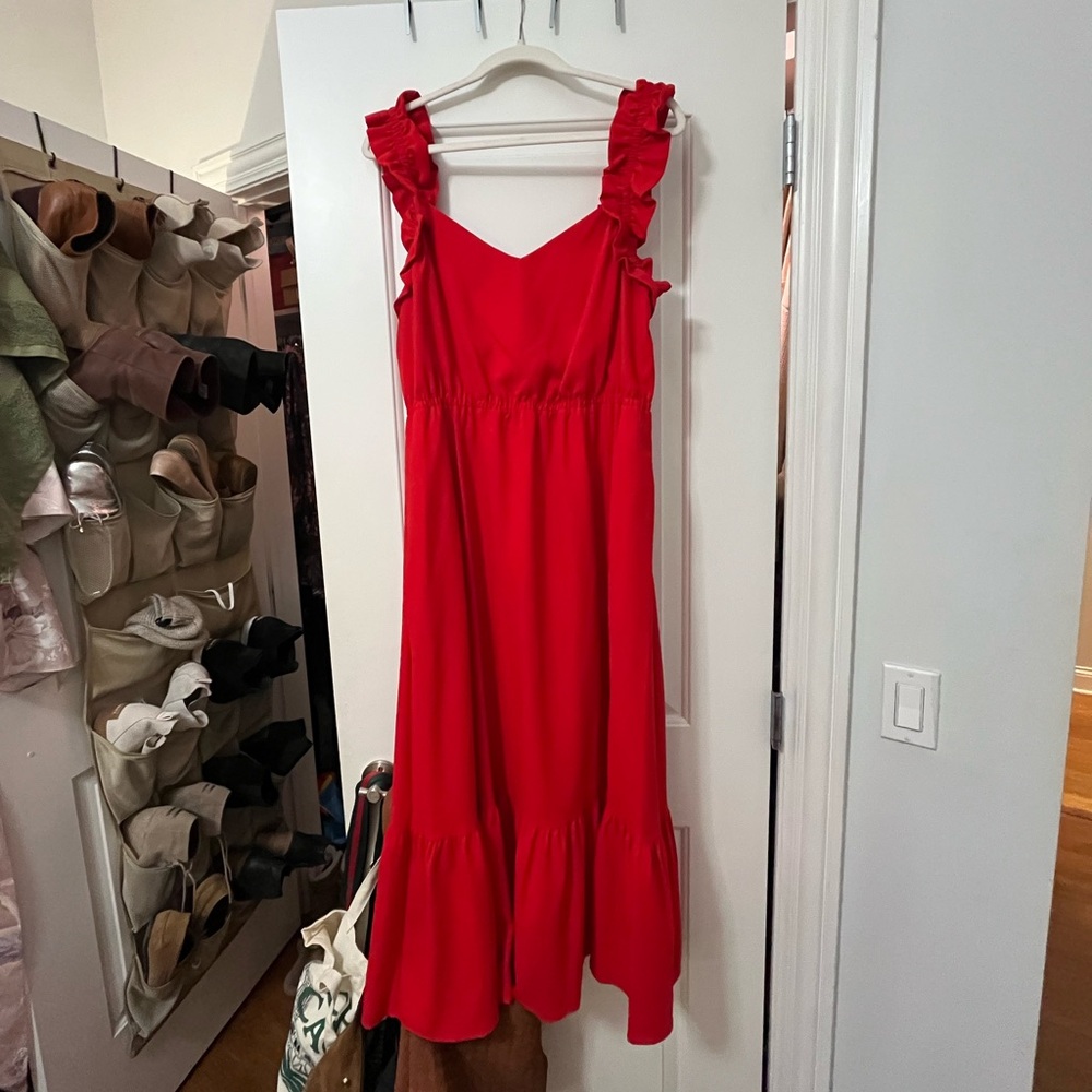 Kensie Red Ruffled-Strap Maxi Dress